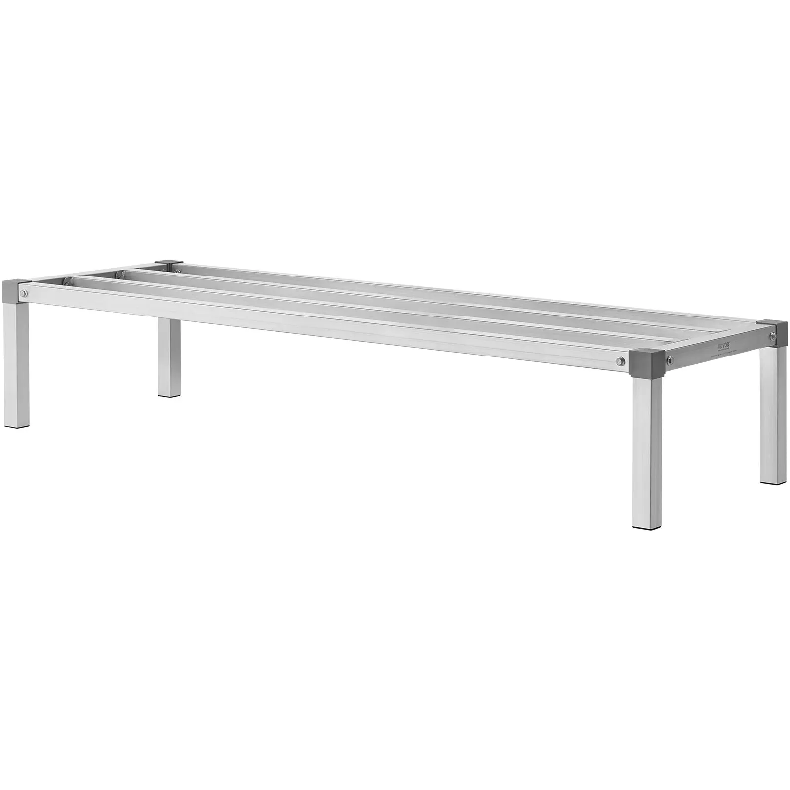 

Алюминиевая стеллажная система для хранения, коммерческая напольная стойка для продуктов 60 x 20 дюймов, высота от пола 12 дюймов, грузоподъемность 1000 фунтов, цельносварная алюминиевая конструкция