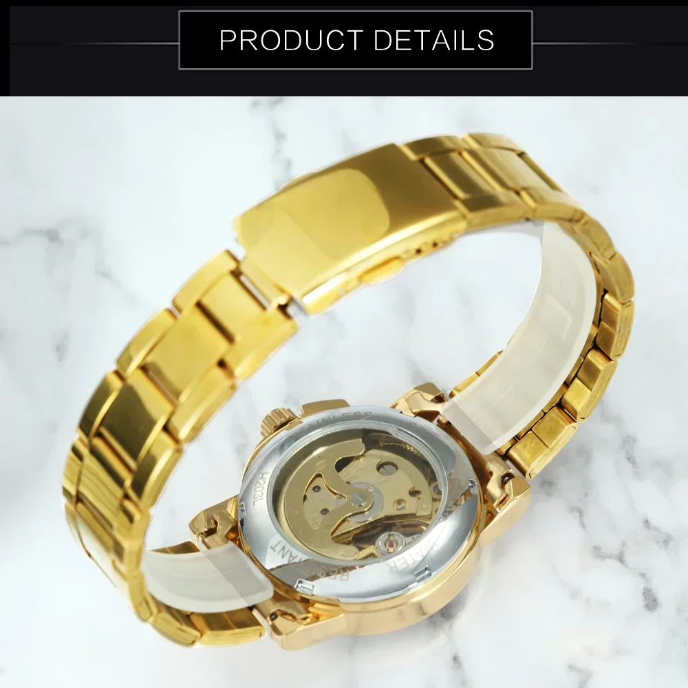 WINNER Watch Women Luxury Gold Skeleton Watches Fashion Casual Stainless Steel Strap Automatic Mechanical Wristwatches Ladies