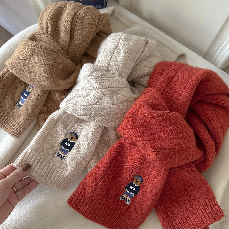 

Классический витой шерстяной шарф, винтажный зимний шарф для пар с вышивкой в британском стиле из чистой шерсти