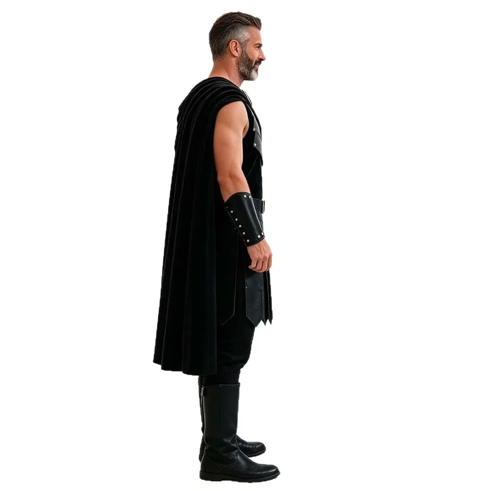 Ancient Warrior Cosplay Outfit for Men, Greek Roman Gladiator PU Leather Armor Skirt Suit, Halloween Carnival Stage Performance view 4