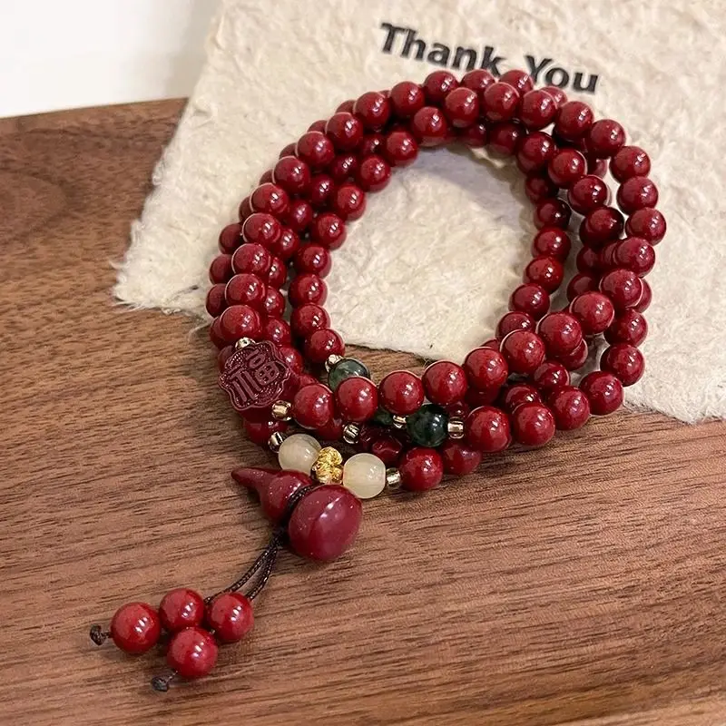 New Chinese Style Multi-layer Cinnabar Bracelet, Women's High-end Feel Bracelet, Light Luxury, Niche Exquisite Handicraft