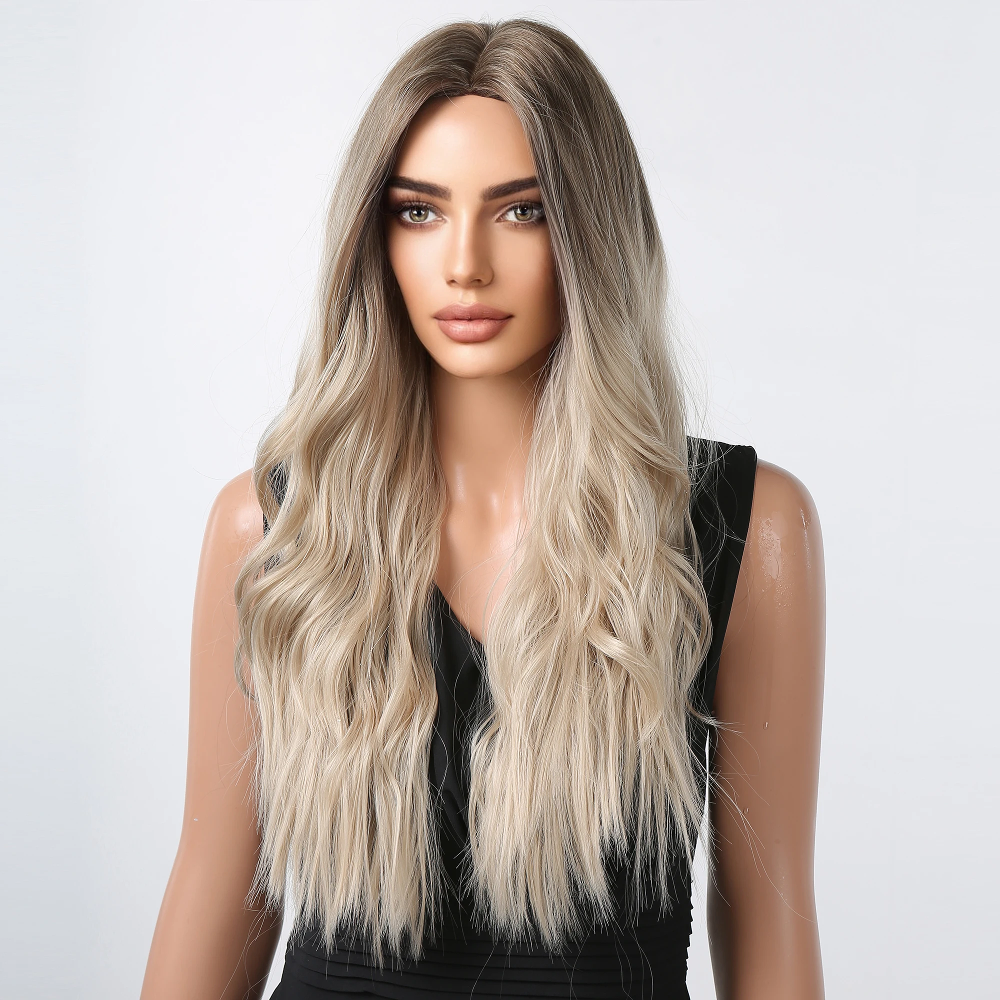 HENRY MARGU Long Ash Blonde Wig for Women Blonde Middle Part Wave Hair Wigs Natural Light Brown Cosplay Party Wig Heat Resistant