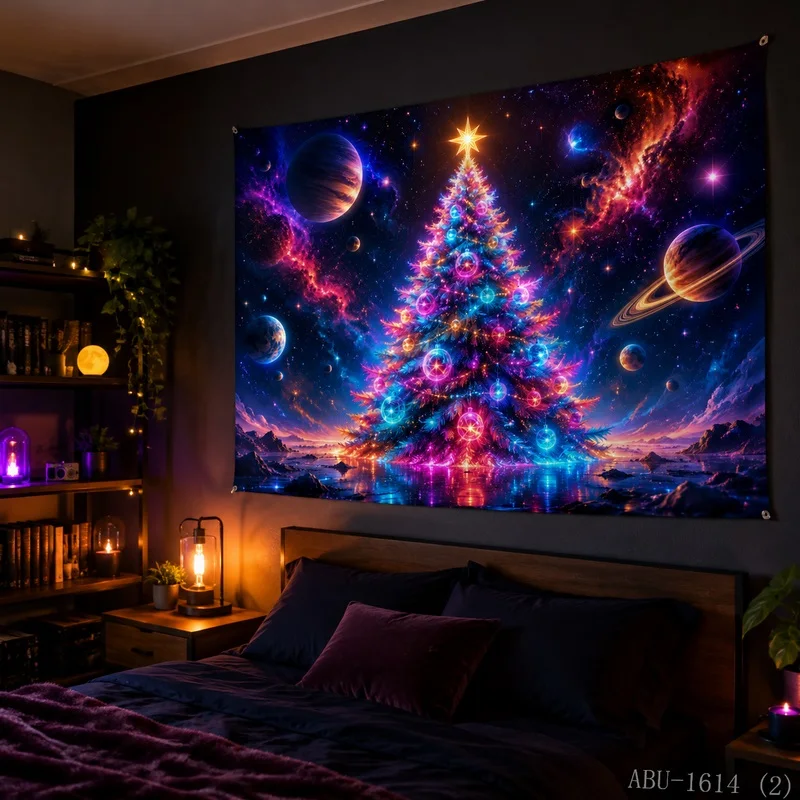 VIKAMA Galaxy Alien Blacklight UV Reactive Glow Tapestry Wall Hanging, Wall Art for Bedroom Dorm Party Game Room Bar Decor