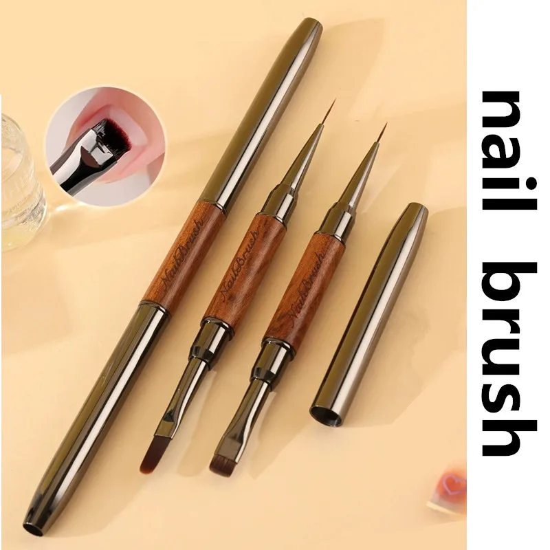 1/3PCS 더블 헤드 샌들우드 핸들 네일 브러쉬 라이너 브러쉬 페인팅 펜 젤 브러쉬 크리스탈 네일 아트 매니큐어