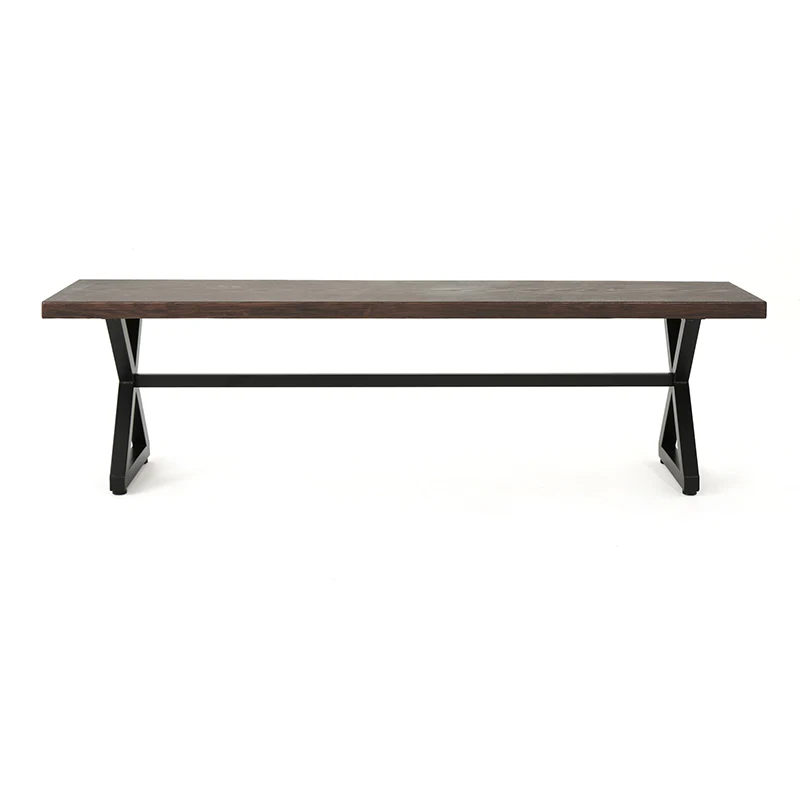 Outdoor Aluminum Dining Bench with Steel Frame, Brown / Black 