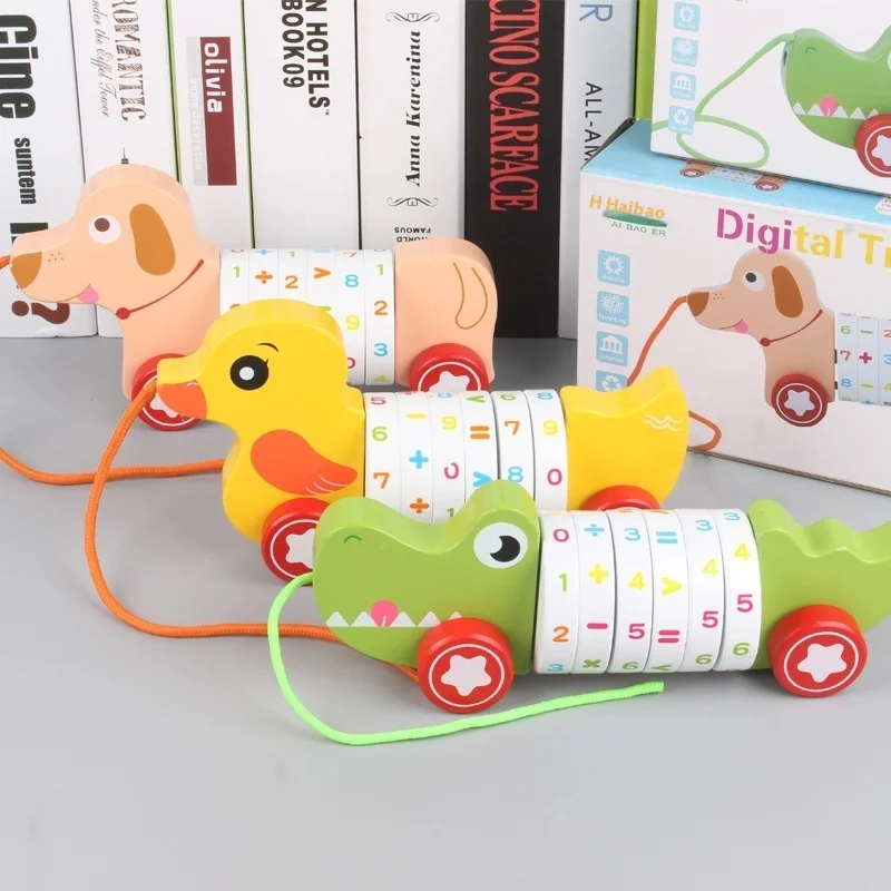 Cartoon Animals Wooden Dogs  Little Yellow Ducks  Hand-push  Pull-pull  Pull-pull  Baby Walker Toys