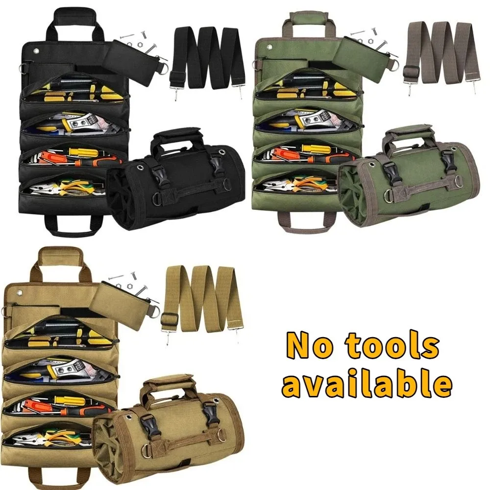 Multi Pocket Tool Storage Bag Large Capacity Rolled Tool Organizer Bag Zipper Pockets Hardware Tool Bag Mechanic