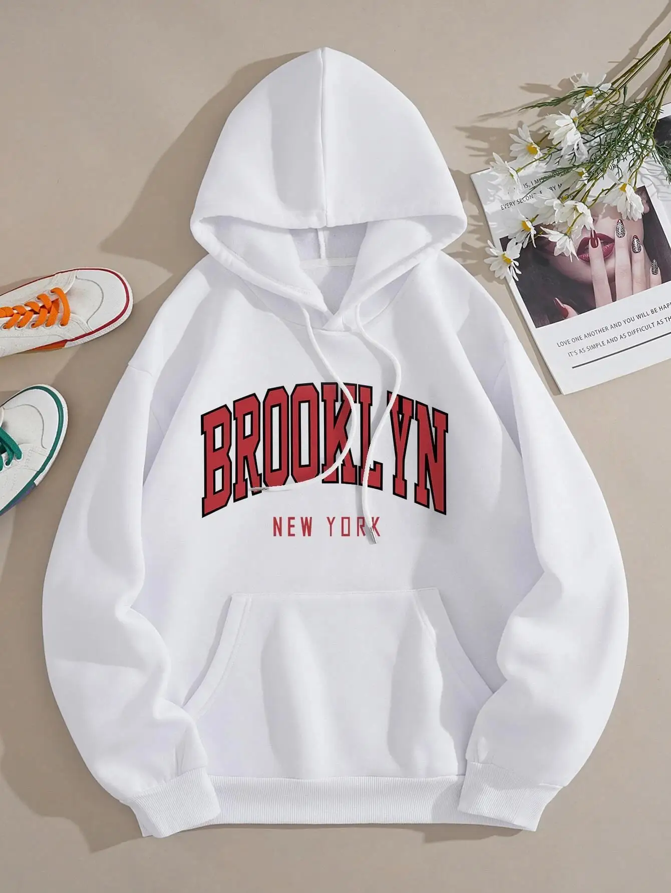 Brooklyn New York Printed Women Hooded Novelty Fashion Hoodies Man Loose Warm All Match Hoody Sport Street Basic Daily Clothes