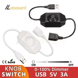 Joli Variateur à Bouton LED, 5V DC, USB, Extension Femelle à Mâle, avec Contrôleur à Distance ON OFF, Blanc Noir pour Bandes Lumineuses