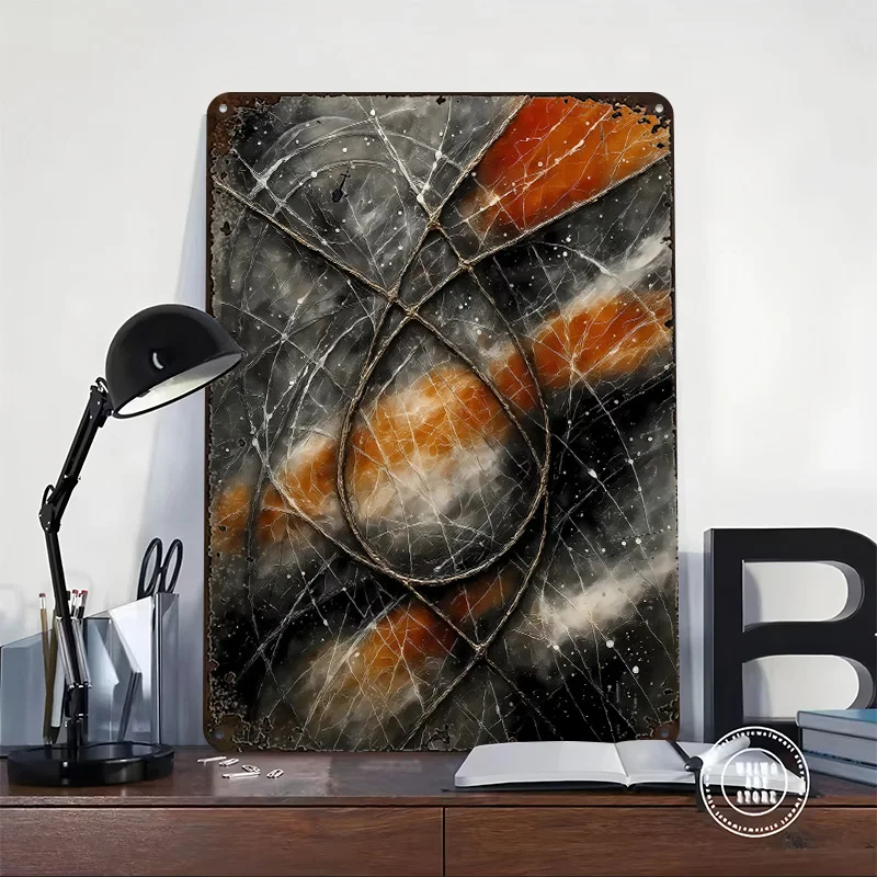 Abstract Network With Orange Hues Metal Poster Customized Wall Art Retro Vintage Metal Signs for Man Cave Gaming Room Decoration