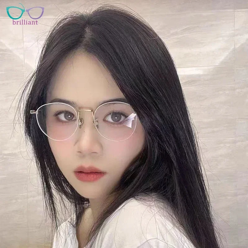 Popular Brown Pure Titanium Eyeframe Women Ultra Light Fashion Round Gold Wire Eyeglasses Myopia Optics Men Prescription Glasses