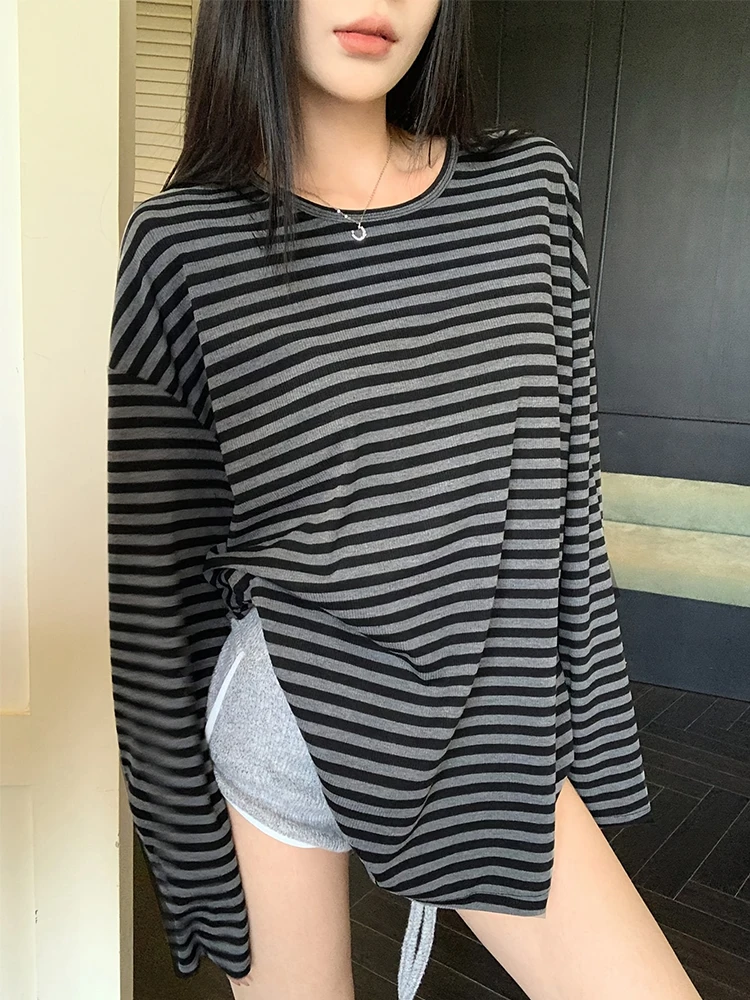 

Women's Striped Long Sleeve T-Shirt Loose O-neck Women Tops 2025 Autumn Fashion Versatile T-shirt
