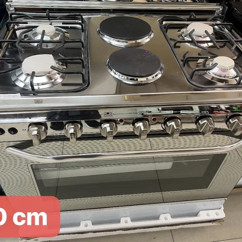 Four 4 gas two 2 electric burner machine, stove stove with oven one-piece upright 900 wide