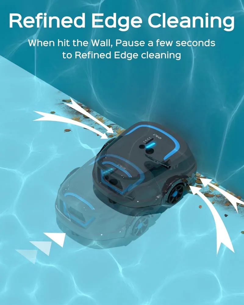 WYBOT-A1 Cordless Robotic Piscina Cleaner, vácuo Piscina automática com 120 minutos, indicador LED, para piscinas acima do solo plana, cinza