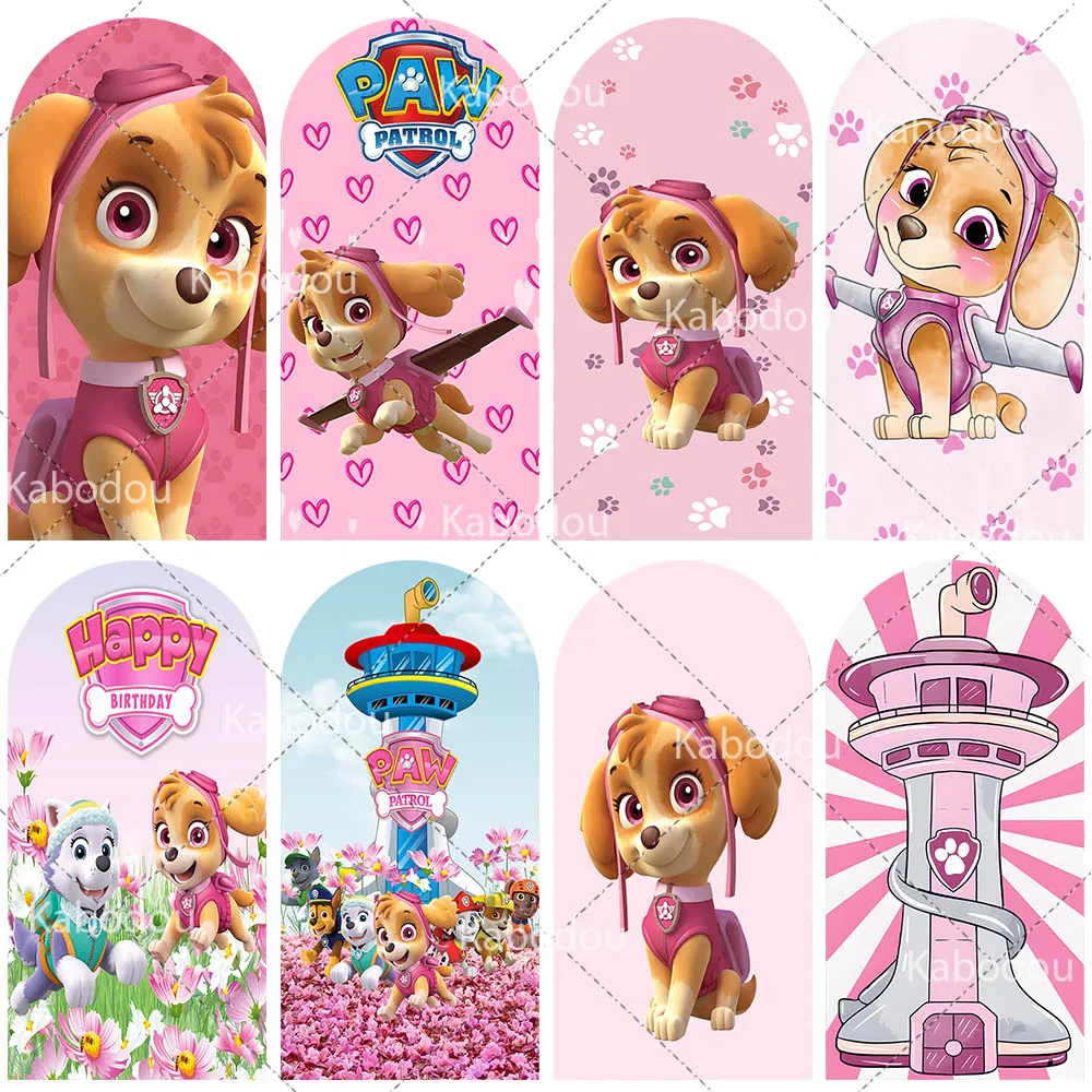 

Paw Patrols Pink Backdrop Arch Doubleside Kid Birthday Party Cartoon Dog Decoration Baby Shower Photo Photography Background