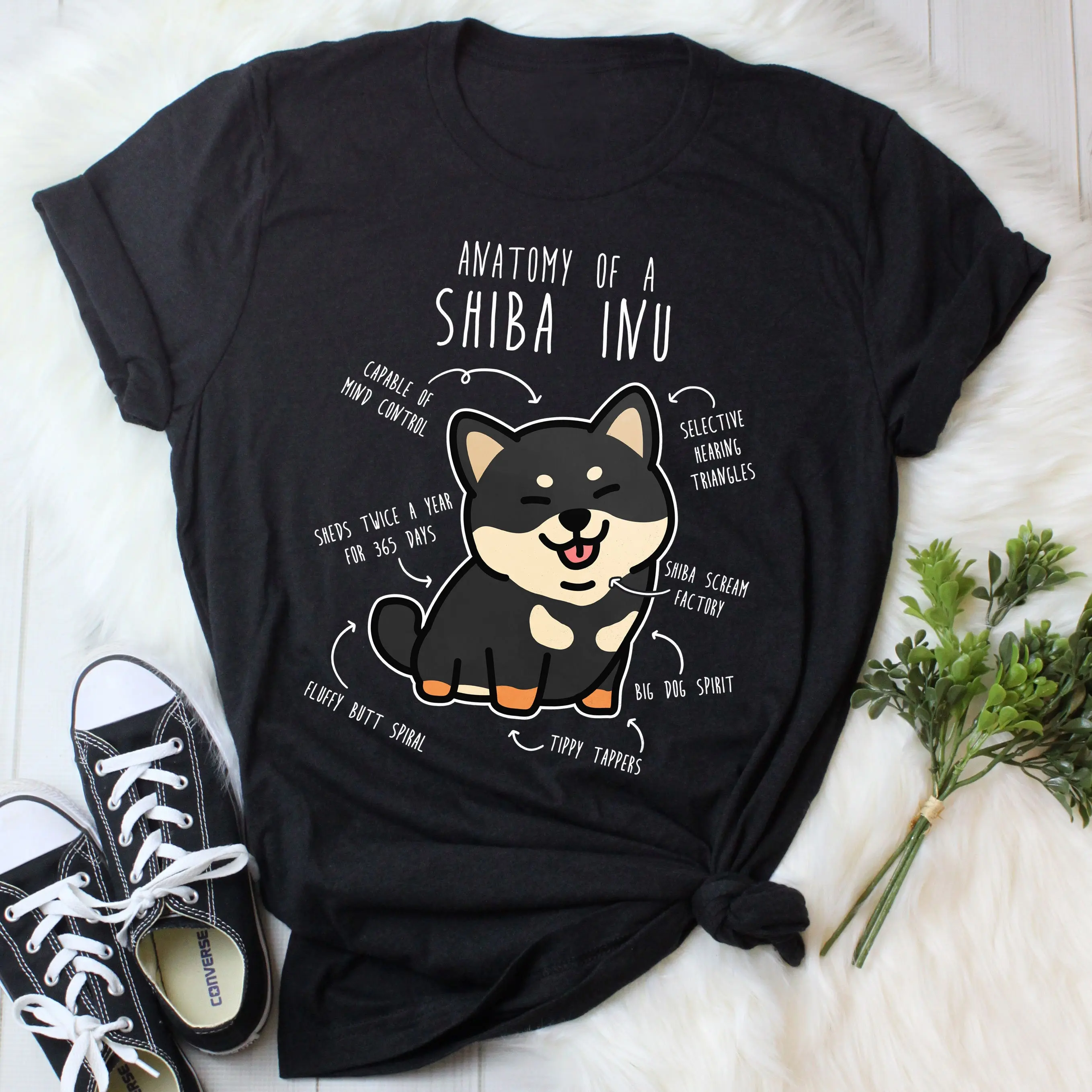 Camiseta negra y bronceada Shiba Inu, amante divertido, lindo perro mascota, mamá, papá, anatomía Animal, Shibe Doge