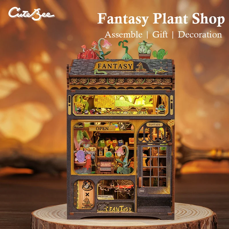 

Набор деревянных книжных уголоков CUTEBEE со светодиодной подсветкой, вставка для мини-книжной полки своими руками с лазерной резкой, модель легкой сборки для коллекции