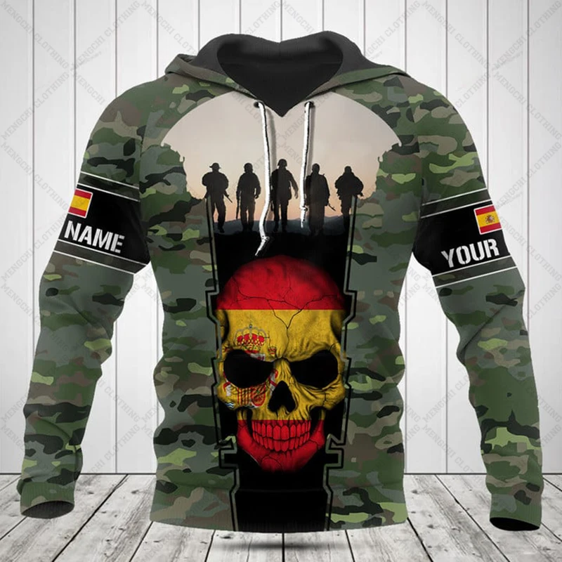 Custom Name Spain Emblem Camouflage Hoodies Unisex Loose Fashion Sweatshirts Winter Casual Oversized Streetwear