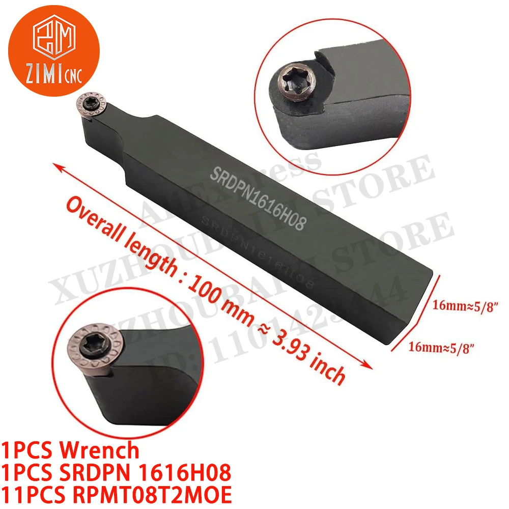 1PCS SRDPN1616H08 Indexável Suporte para ferramenta de torneamento de metal duro Ferramenta de corte de torno de metal + 10P RPMT08T2MOE-JS Metal Duro CNC Inserções de torneamento
