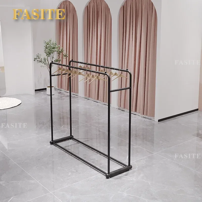 For Clothing Store Double Row Floor to Ceiling Display Rack Wrought Iron Gold Hanger Shelf for Women and Children Clothes