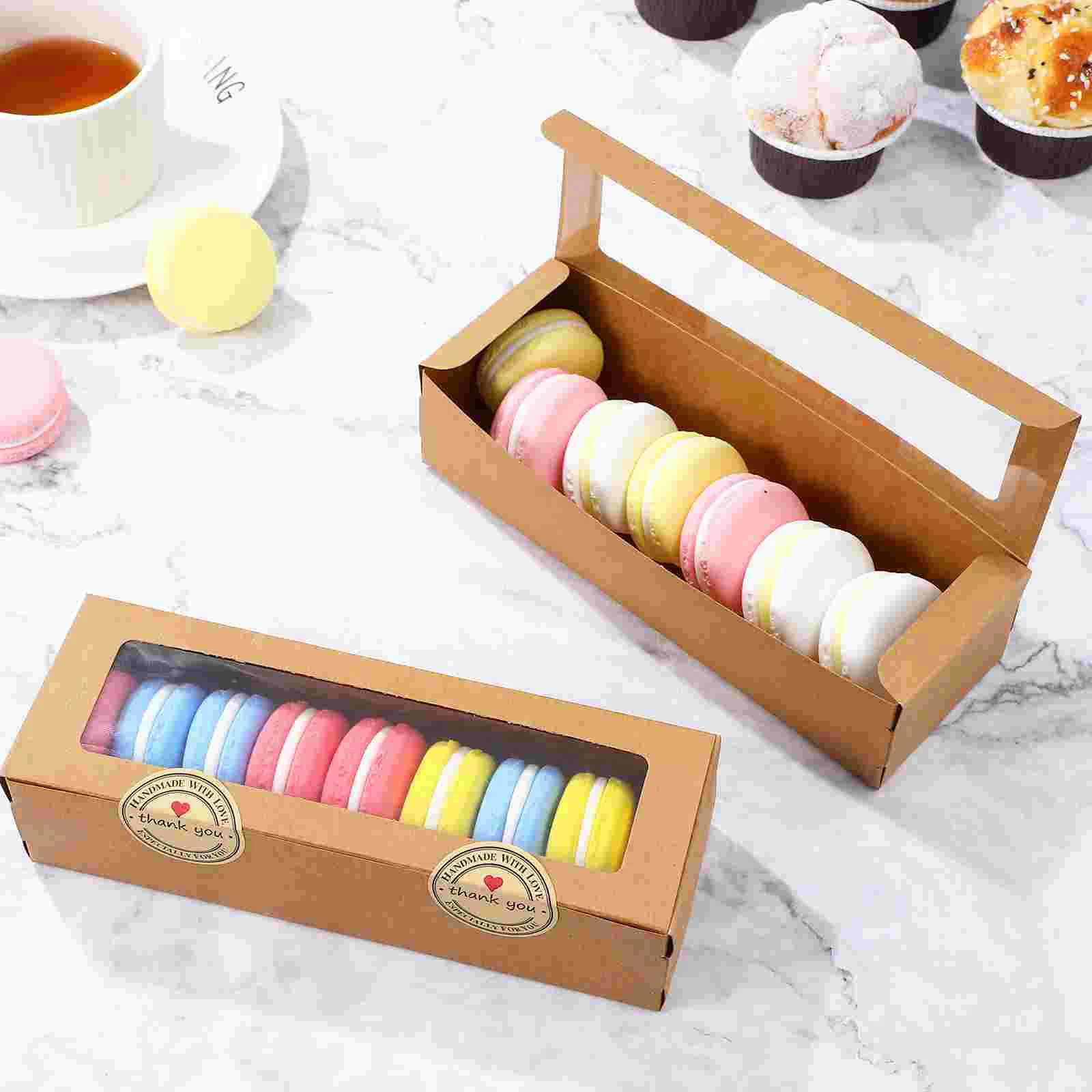 50 Pcs Box Macaron Boxes Containers Kraft Refrigerator Small Cake Baking Supplies Home Packing Paper Storage Packaging Gift