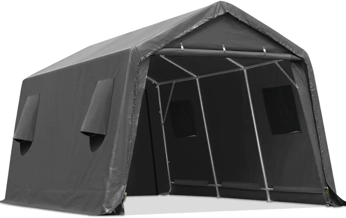 

10X15 ft Garage Shelter Steel Metal Peak Roof Anti-Snow Portable Storage Shed Carport for Motorcycle Boat or Garden Tools with