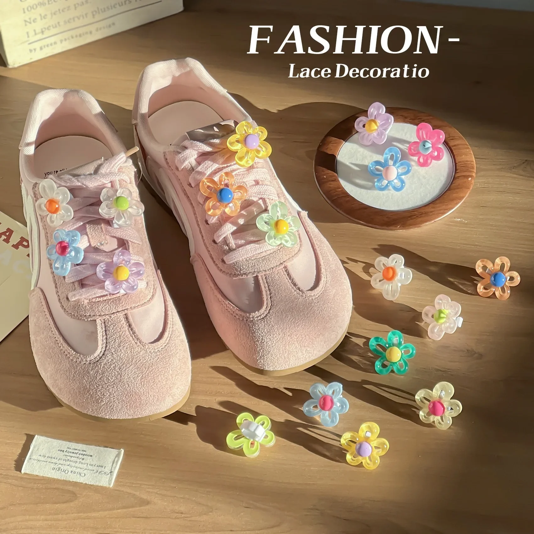 Flower Shoe Charms With Transparent Acrylic Design, Cute Colorful Lace Clips Decorations For Sneakers, DIY Shoe Accessories 1Pcs