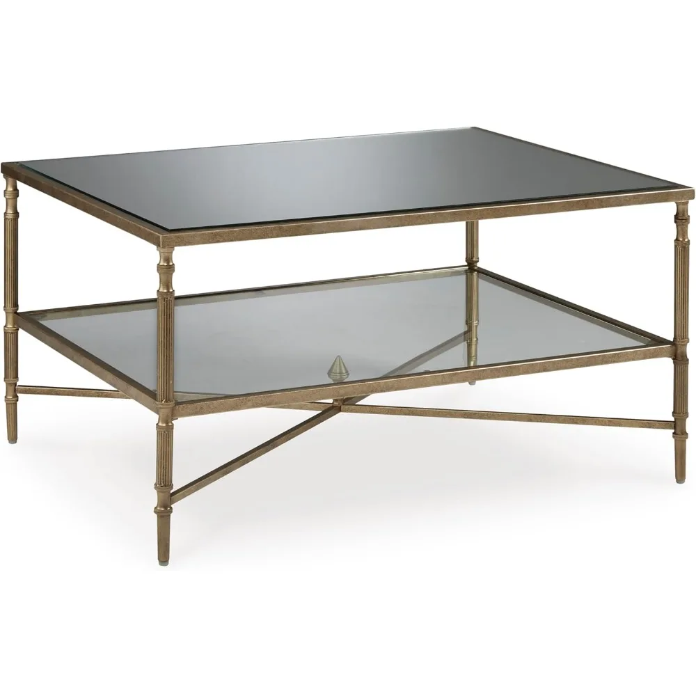 

Mid-Century Coffee Table with 1 Glass Shelf and Embellished Legs, Metallic