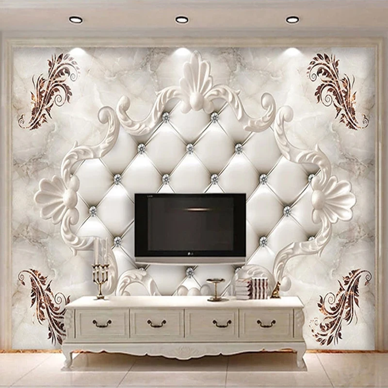 Custom Large Mural European Style Soft Pack Marble TV Background Wall Painting 3D Relief Wallpaper Living Room Photo Wall Paper