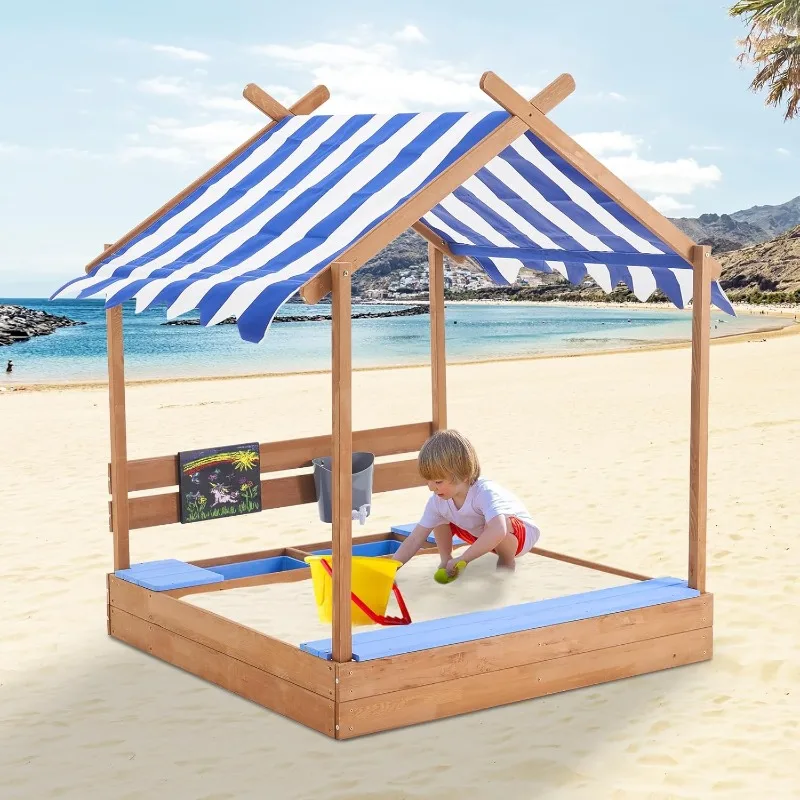 

1Pc 49In Large Wooden Sand Box with Liner Drawing Board Sink House Design Sand Boxes for Backyard Garden Beach for Beach Outdoor