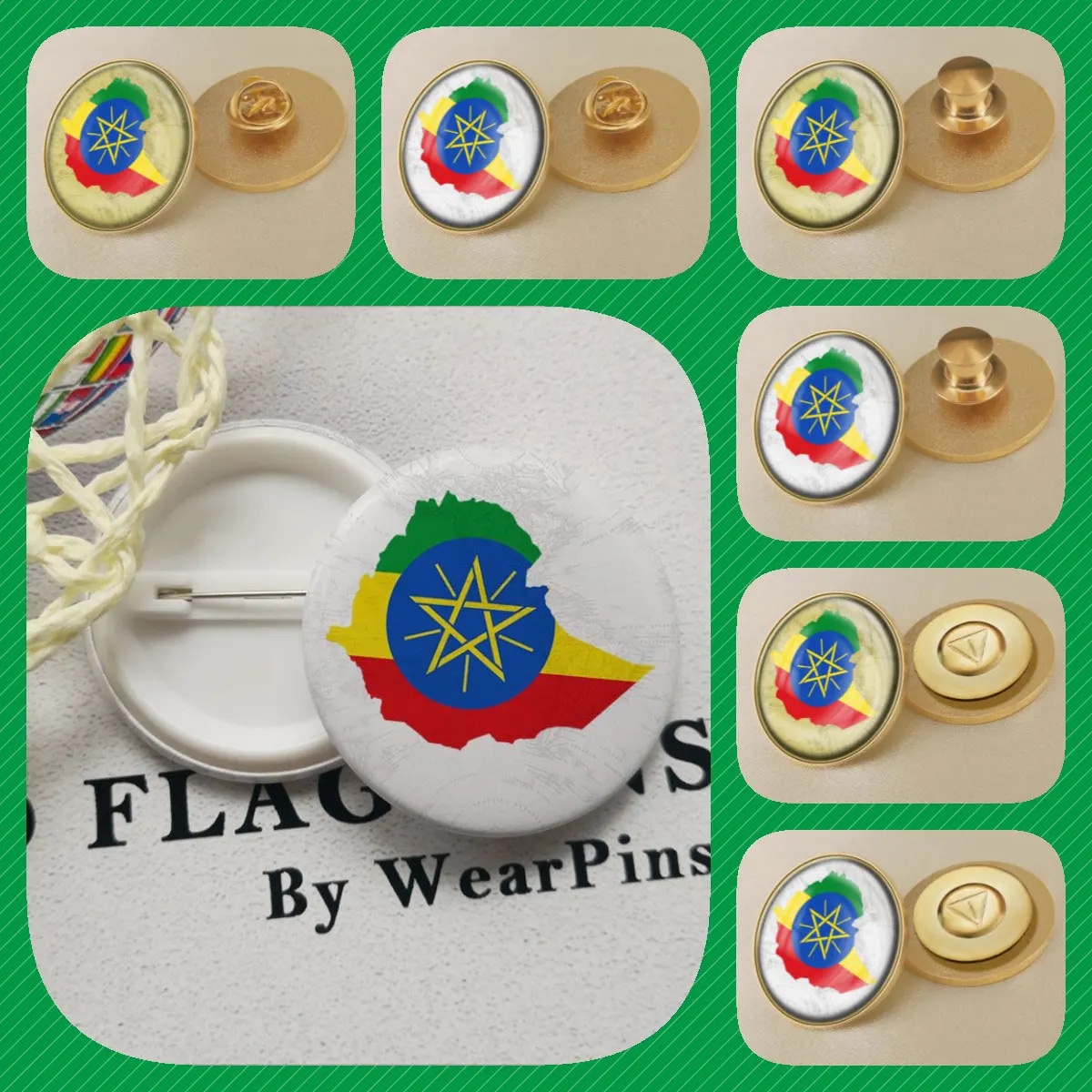 Ethiopia Ethiopians Map Flag National Emblem National Flower Brooches Badges Lapel Pins