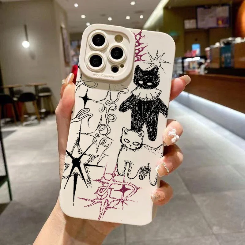 Cool Cute Cat For iPhone Case 11 12 13 14 15 16 Pro XR XS Max 7 8 Plus Anti-Drop Soft Phone Y2K Cool INS Cover