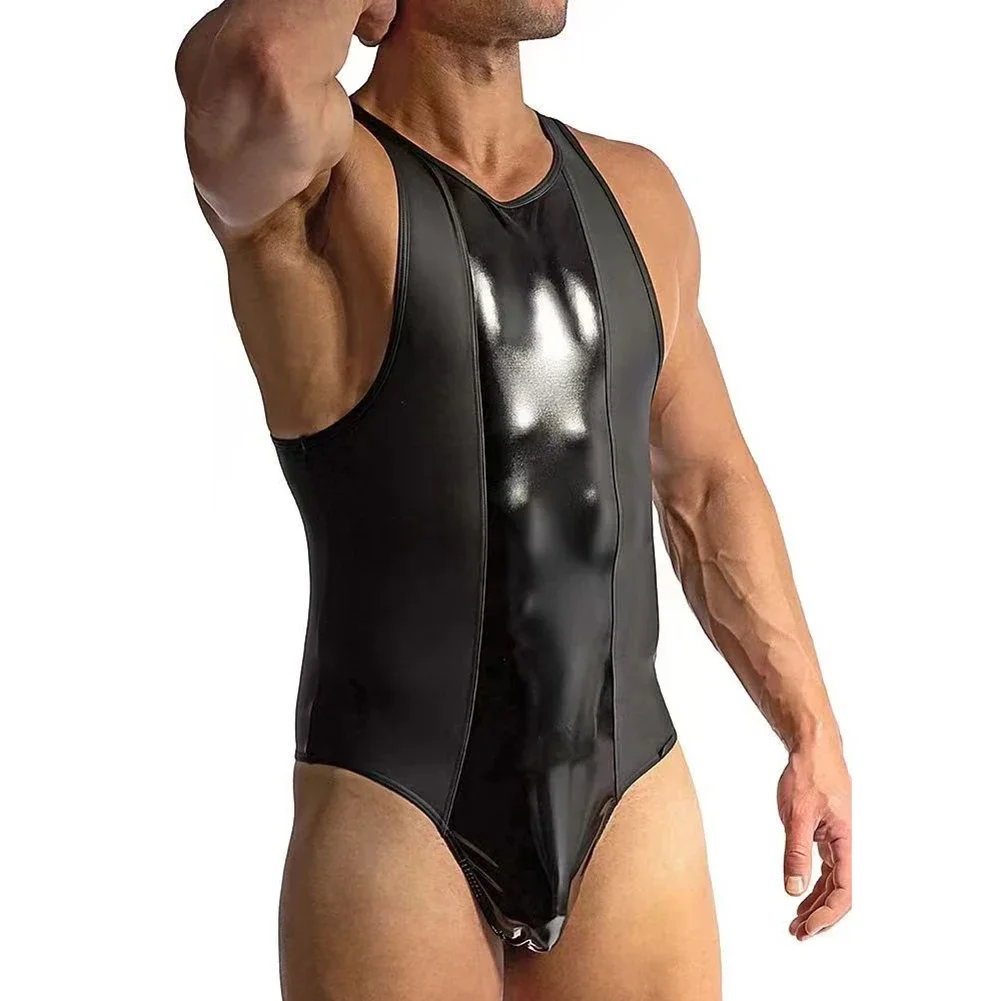 

Men's Sexy Bodysuits Bright For Surface Zipper Sleeveless NightClub Elastic Jumpsuits Tops Erotic Tights Leotard Summer Pajamas