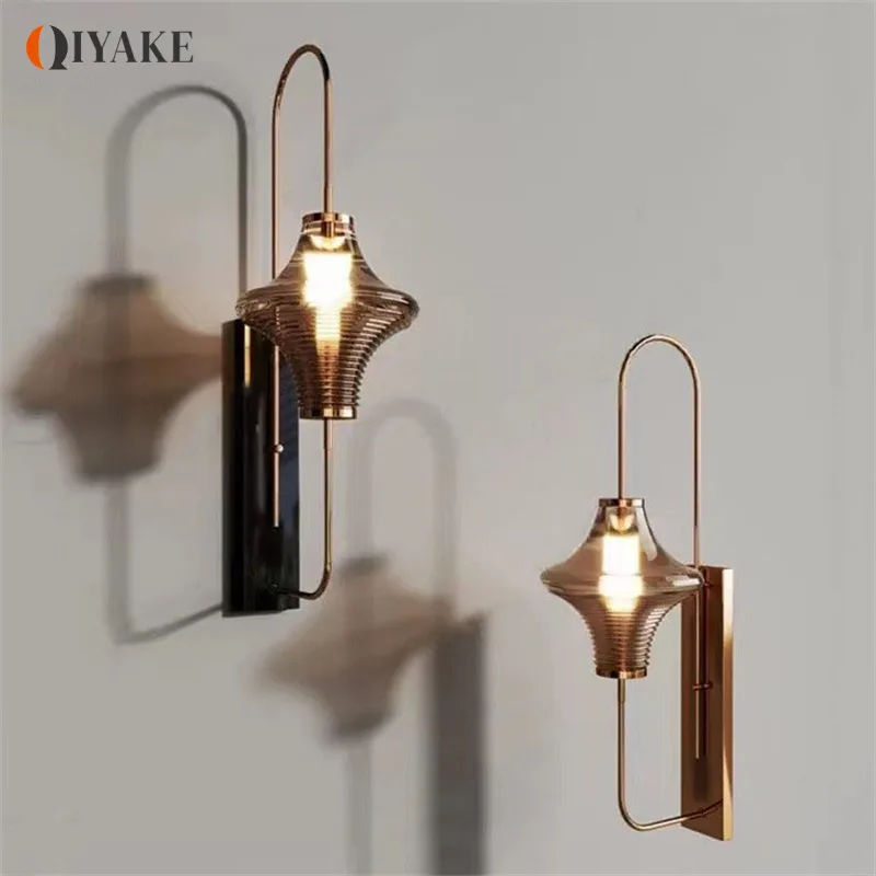 Modern Glass Wall Lamps Sconce Lighting Fixtures Living Room Bedroom Bedside LED Lamp Indoor Decor TV Background Iron Wall Light