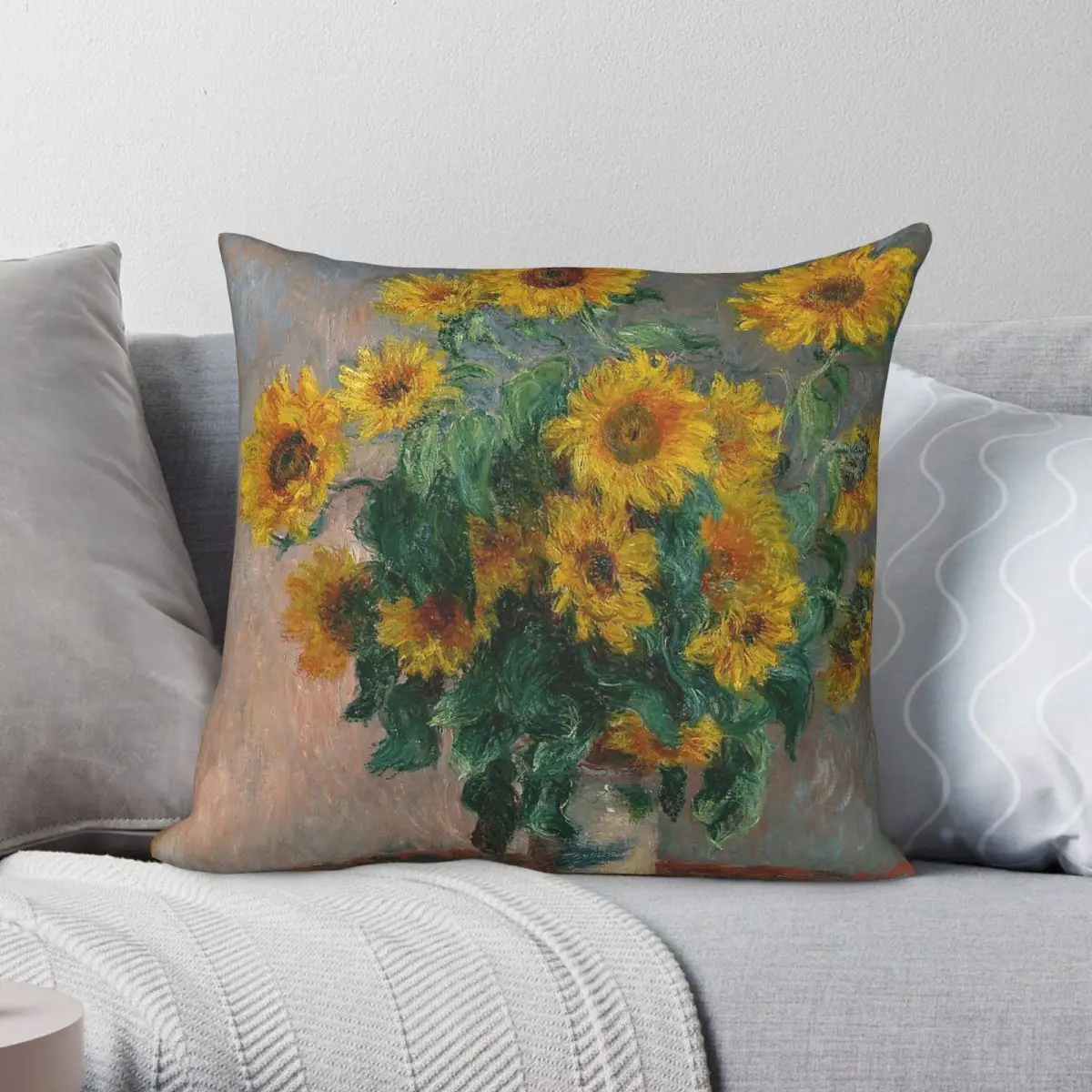 Bouquet Of Sunflowers Square Pillowcase Polyester Linen Velvet Creative Zip Decor Throw Pillow Case Car Cushion Cover