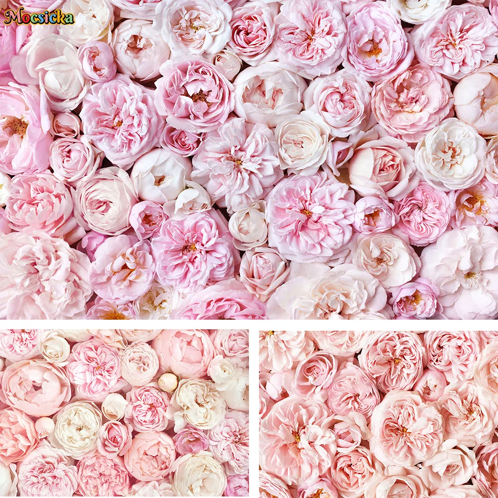 

Pink Flower Wedding Party Backdrop Bloom Royal Rose Floral Birthday Bridal Shower Backgrounds Banner Girl Photo Studio Photozone