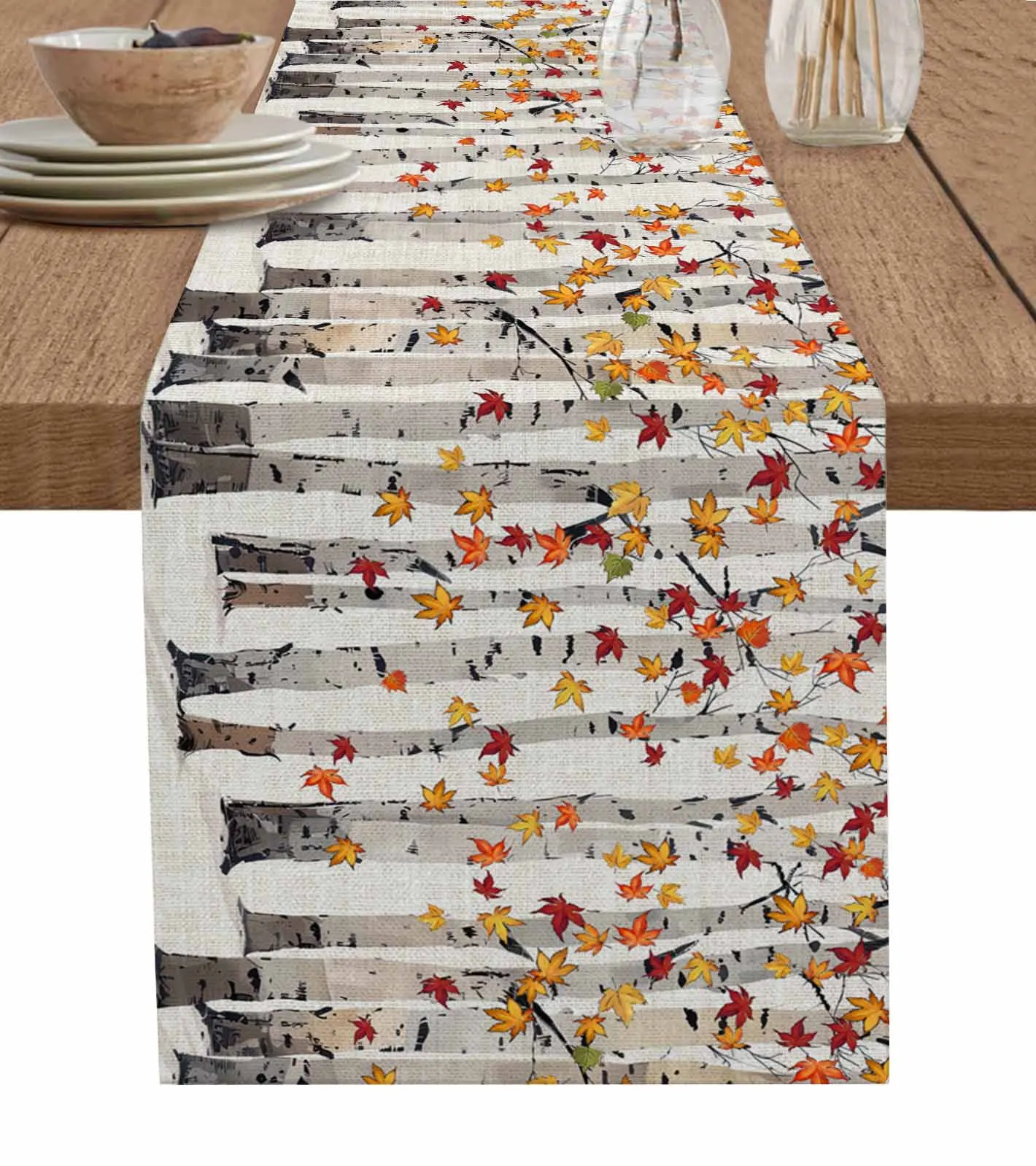 

Leaves Watercolor Hand Painted Table Runner Wedding Decor Table Runner Holiday Dining Table Decor Linen Tablecloth