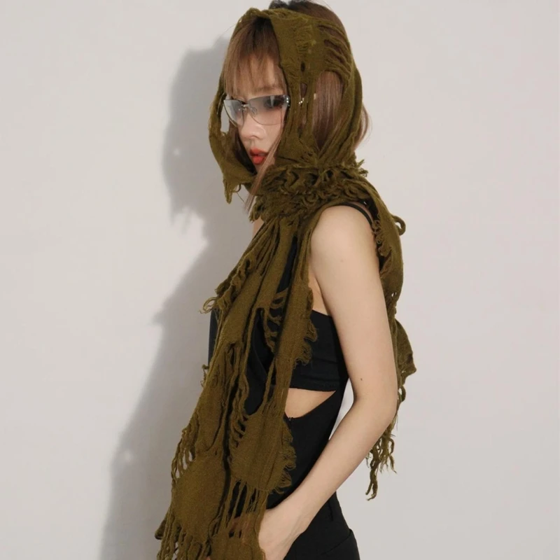 Vintage Wool Scarf Distressed Ragged Neck Scarf for Women Men Unisex Neck Warmer for Winter Outdoor Fashion Neckwear