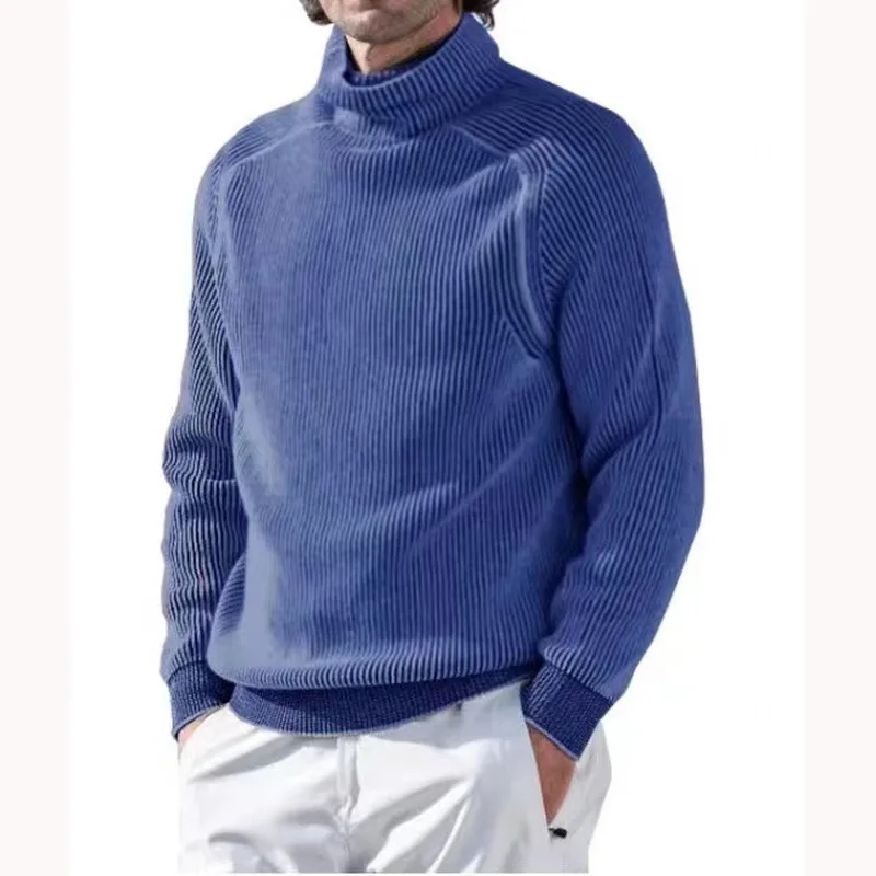 2025 New Men's Plus Size Turtleneck Sweater Autumn Winter Thick Warm Long Sleeve Solid Color Knitted Pullover