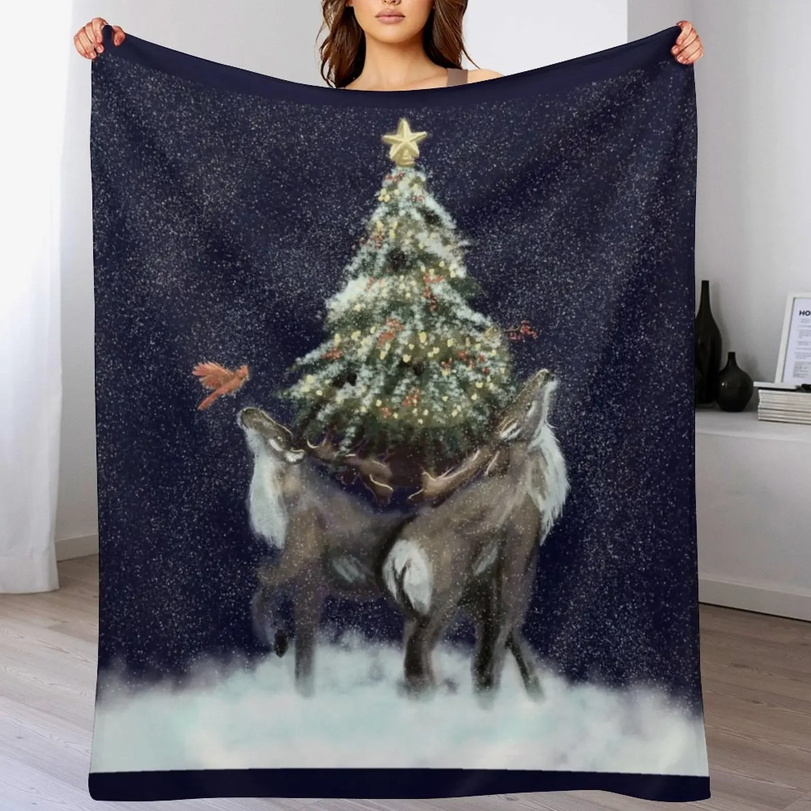 

Winter Caribou Throw Blanket Soft Thins Plaid on the sofa Softest Blankets