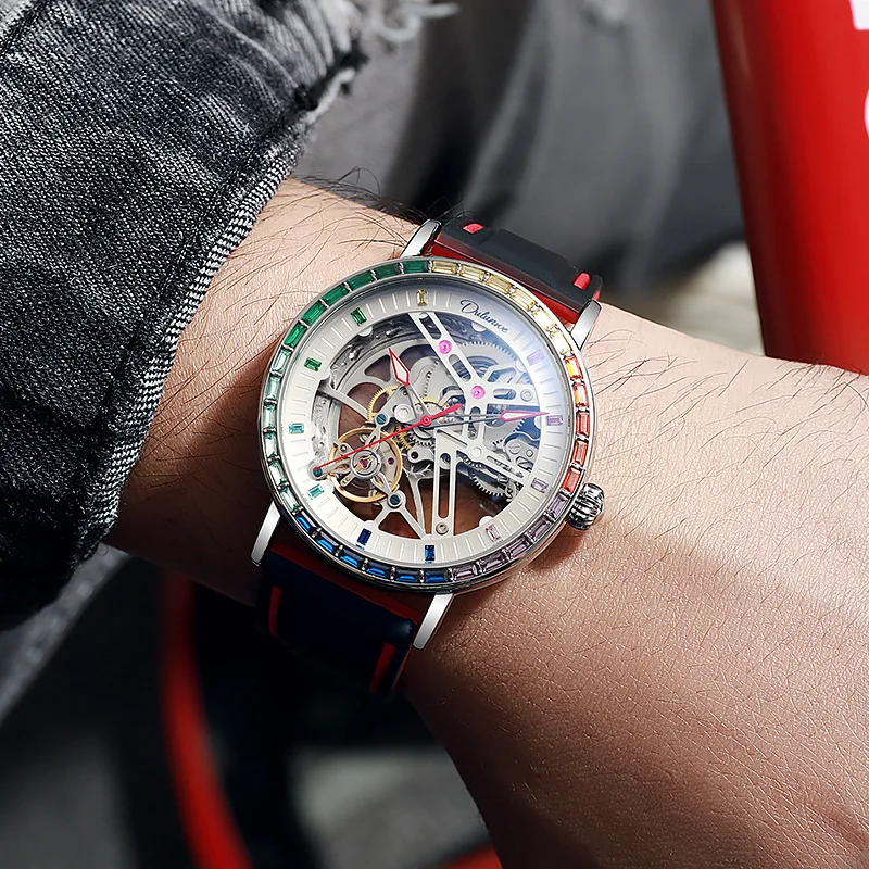 Stainless Steel LuoJie Flywheel Series Luxury Full Diamond Full Skeleton Luminous Waterproof Self-Wind Automatic Watch for Men