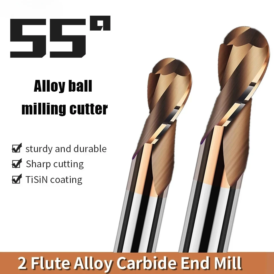 

Milling Cutter Alloy Coating Tungsten Steel Tool Cnc Maching Hrc55 2 Flute Ball Nose Endmills Top Milling Cutter Machine Endmill