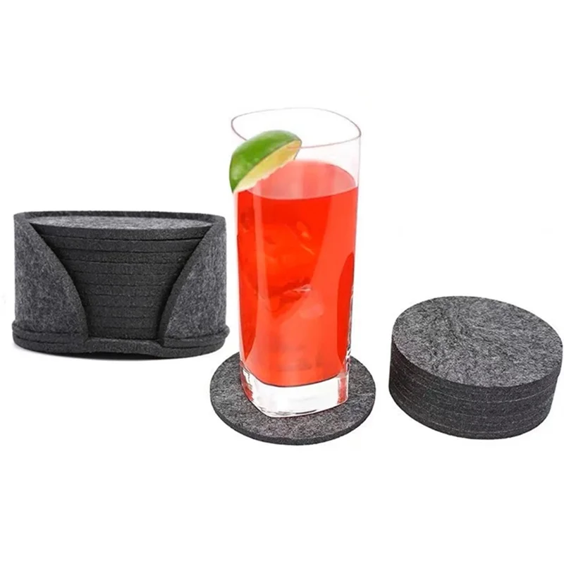 

AS60-50PCS Round Felt Coaster Dining Table Protector Pad Heat Resistant Cup Mat Coffee Tea Hot Drink Mug Placemat Durable ,Yello