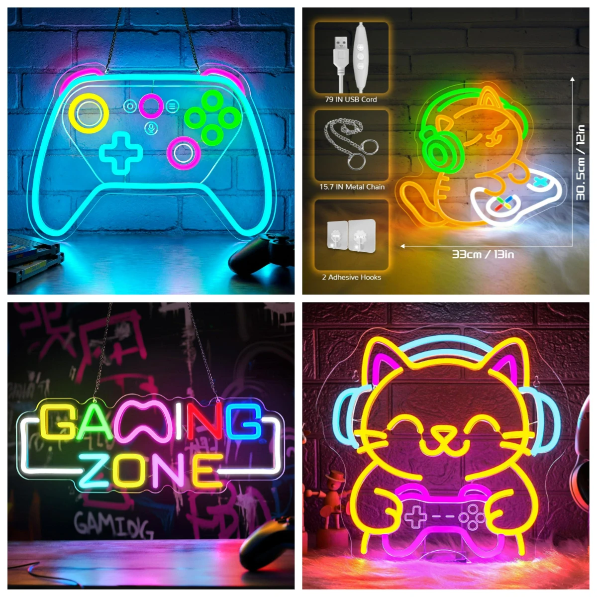 Game Controller Neon Sign LED USB Powered Dimmable Neon Light for Gamer Room Game Zone Bedroom Man Cave Decor Personzalized Gift