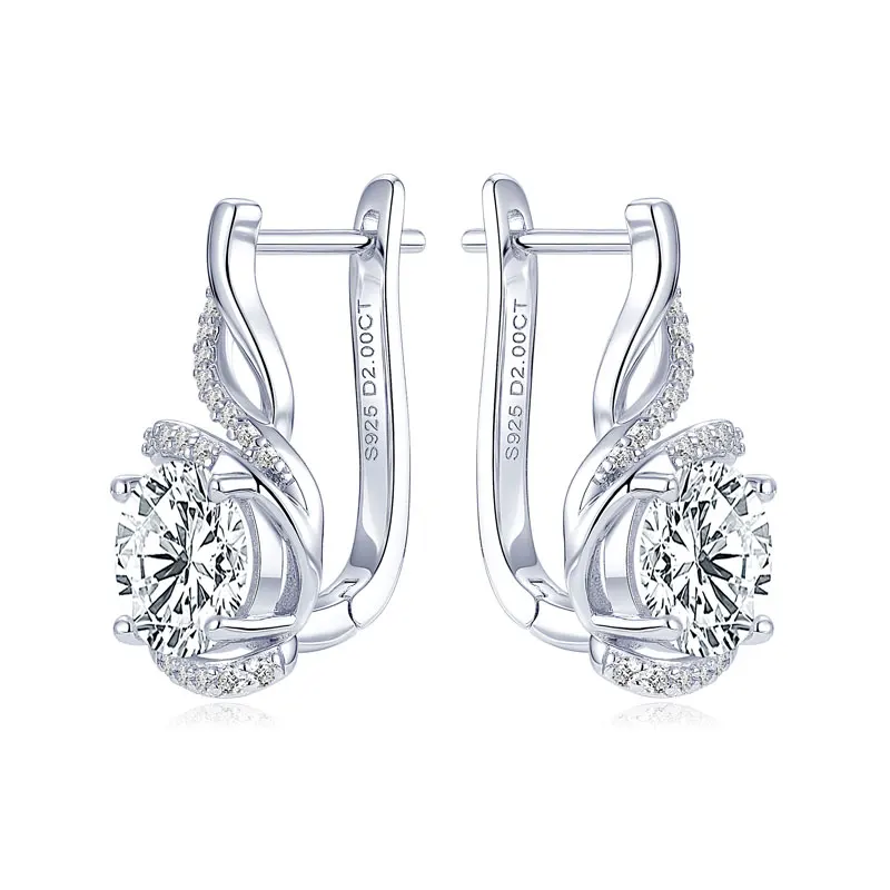 Ehhai Round Cut 2ct Moissanite U-Shaped Hoop Earrings for Women 925 Sterling Silver Huggie Earring Fine Jewelry Gifts Pendientes view 2