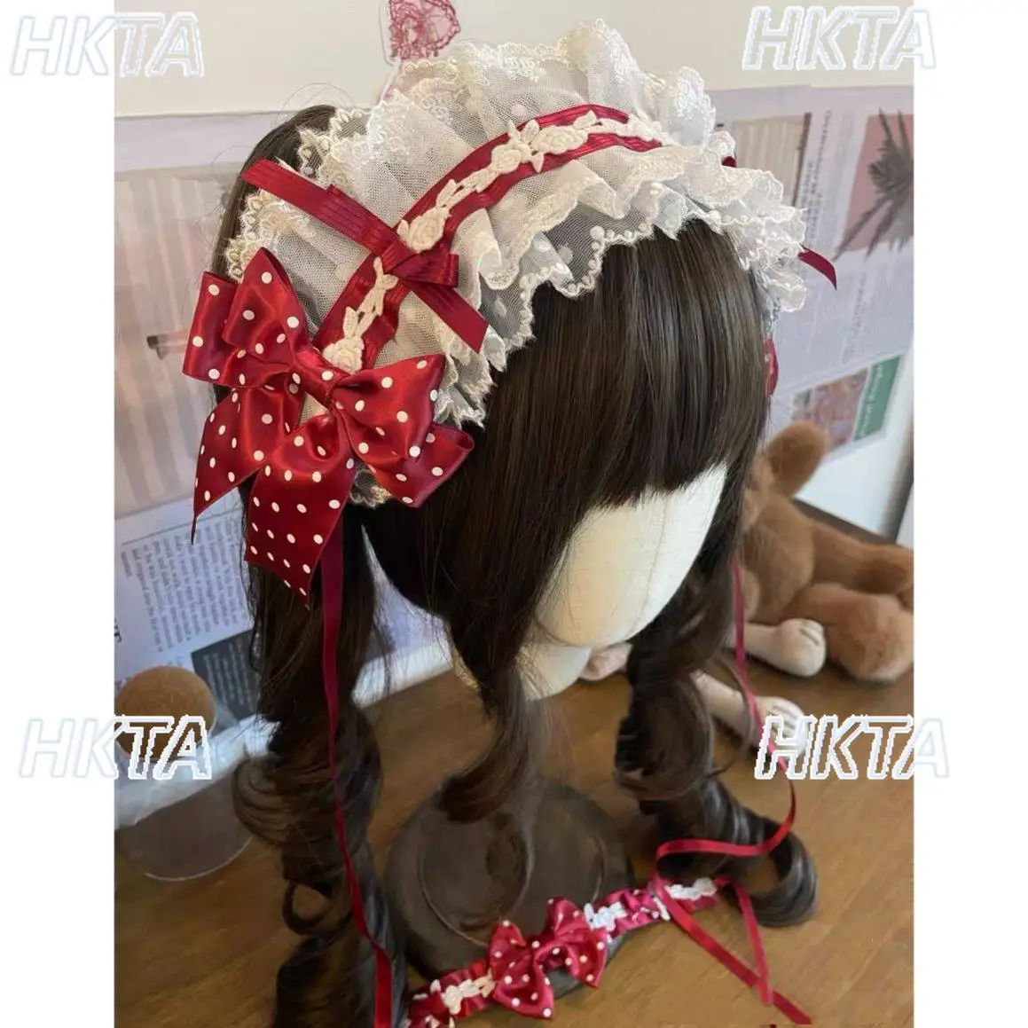 かわいいイチゴ天使甘い魔女猫手作りレースリボンヘアバンドロリータ小さな帽子女性女の子ヘアバンドロリータ小さなアクセサリー