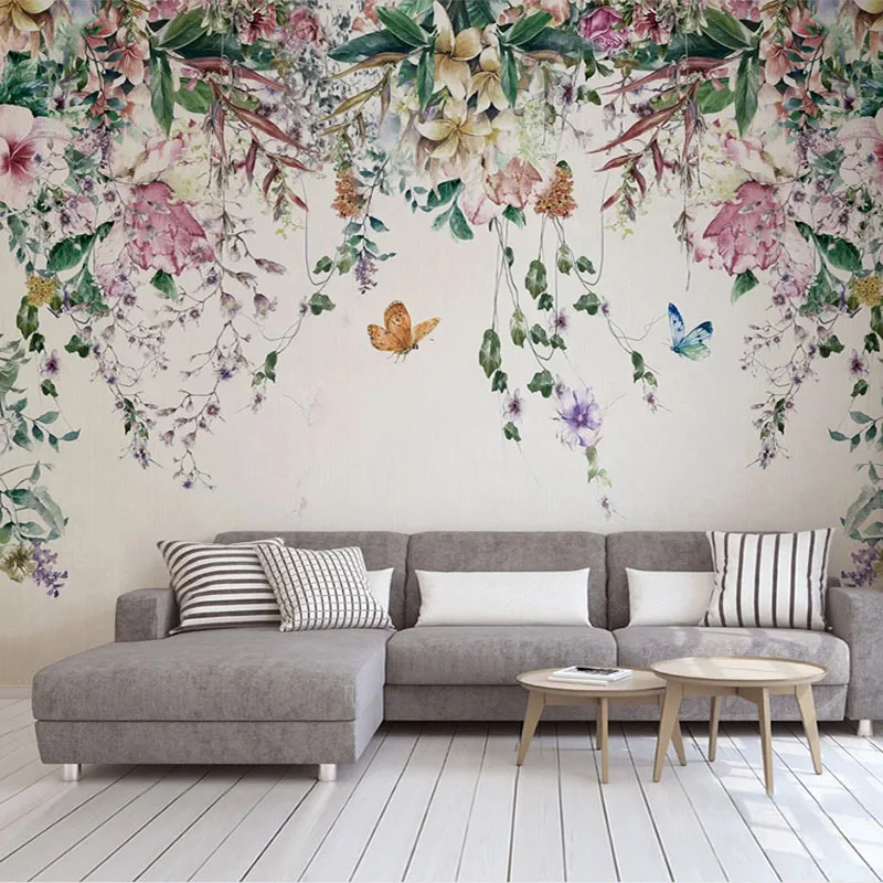 Custom 3D Wall Murals Wallpaper Watercolor Flower Vine Nordic Pastoral Mural Restaurant Guest Room Cafe Decoration Wall Painting