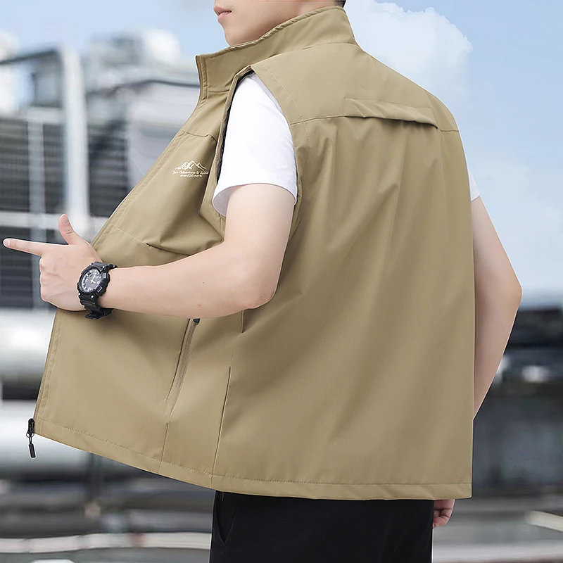 

Autumn Men's Outdoor Vest Jacket Mountain Peaks Print Sports Shoulder Breathable Thin Sleeveless Coat Fashion Fishing Vests Men