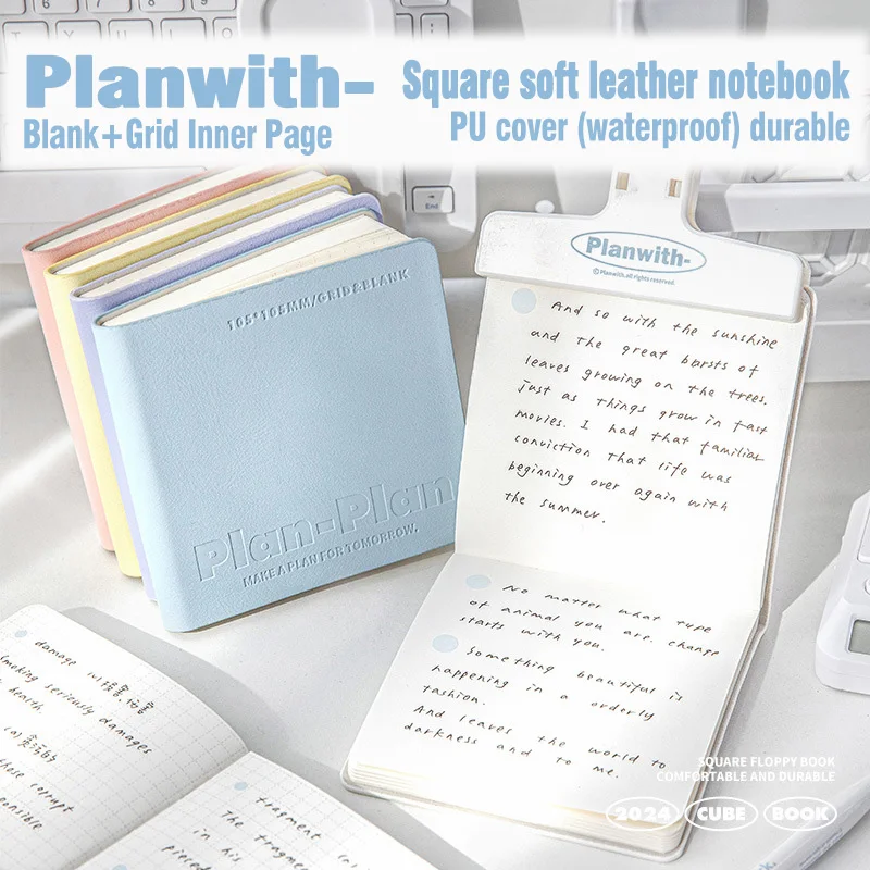 Square Portable Notebook Waterproof Soft Book Simple Style Student Writing Blank and Grid Pages 80/96 Sheets Papers Work Diary