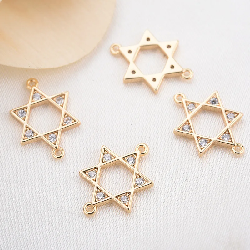 

DIY Star of David double charm for bracelet earrings copper plating 14k 18K gold plated inlaid zirconium wholesale